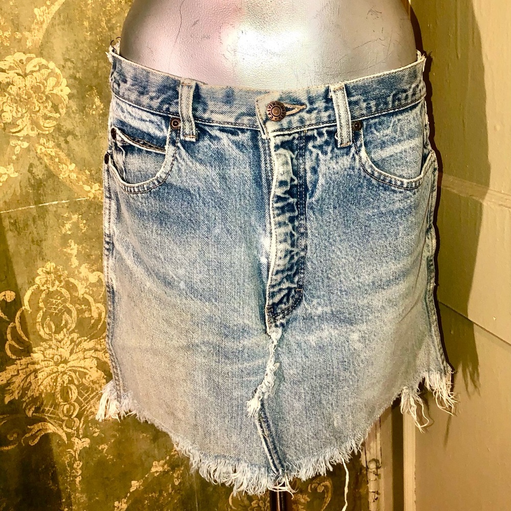 Vintage Calvin Klein Light Blue Denim Skirt with Branded Copper Button